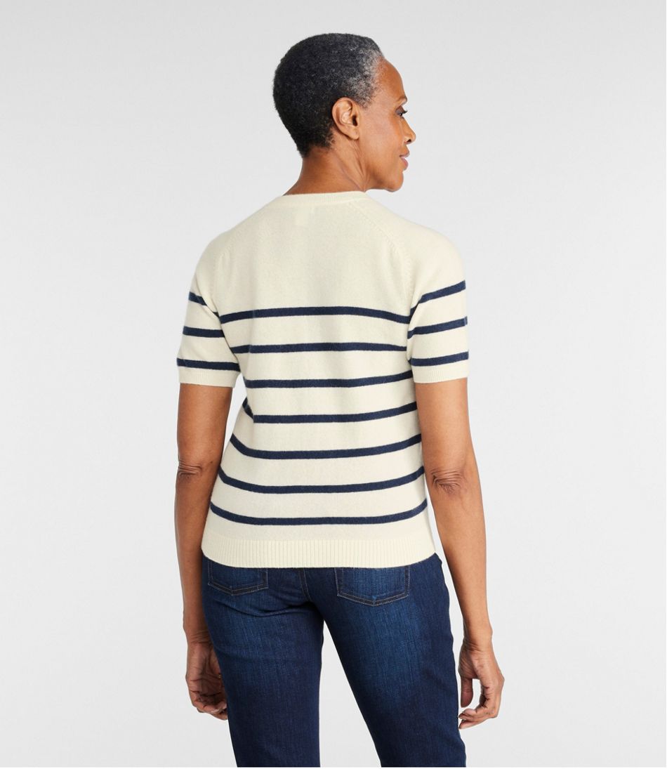 Women's Classic Cashmere Sweater, Short-Sleeve Tee Stripe