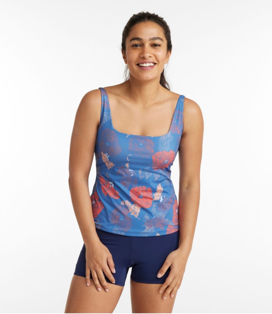 Women's New Currents Swimwear, Squareneck Tankini Top Print, Blue-Green Petal Multi, small image number 2