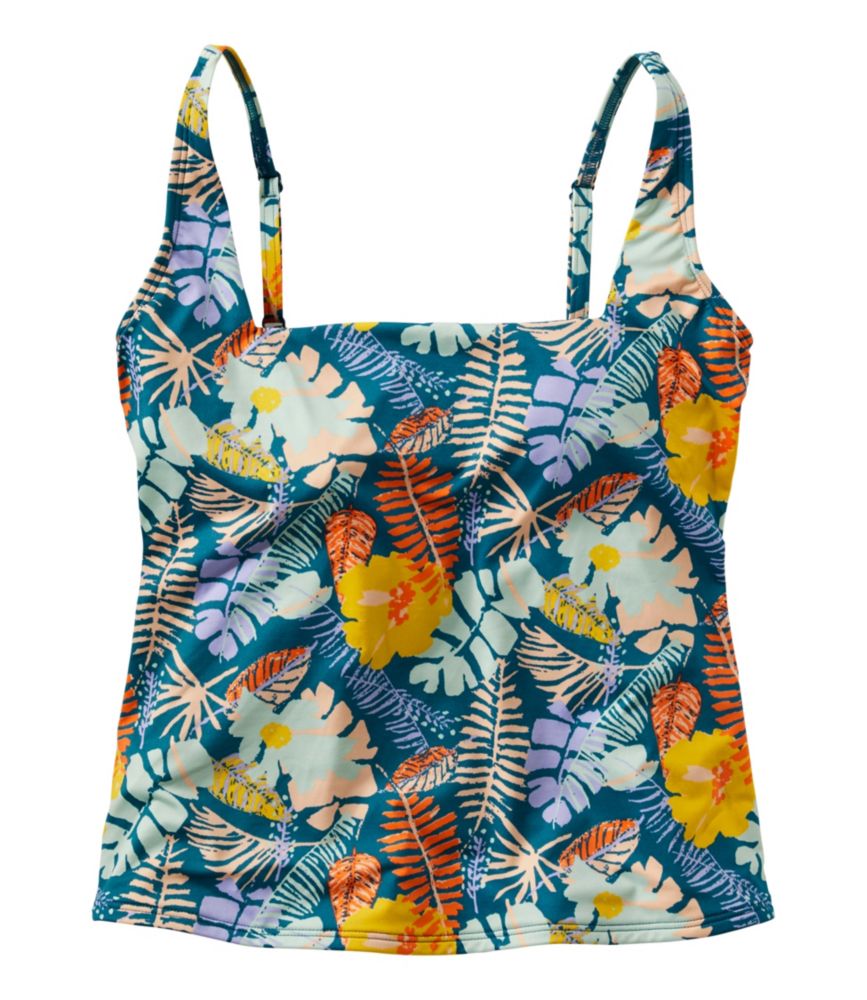 Women's New Currents Swimwear, Squareneck Tankini Top Print, Deepwater Blue Multi Fern, small image number 1