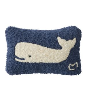 Wool Hooked Throw Pillow, Whale, 8" x 12"