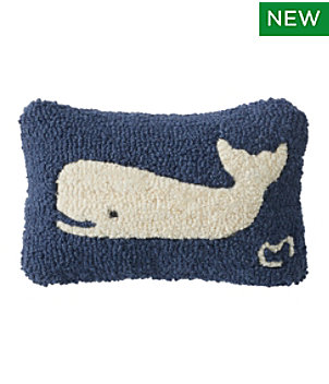 Wool Hooked Throw Pillow, Whale, 8" x 12"