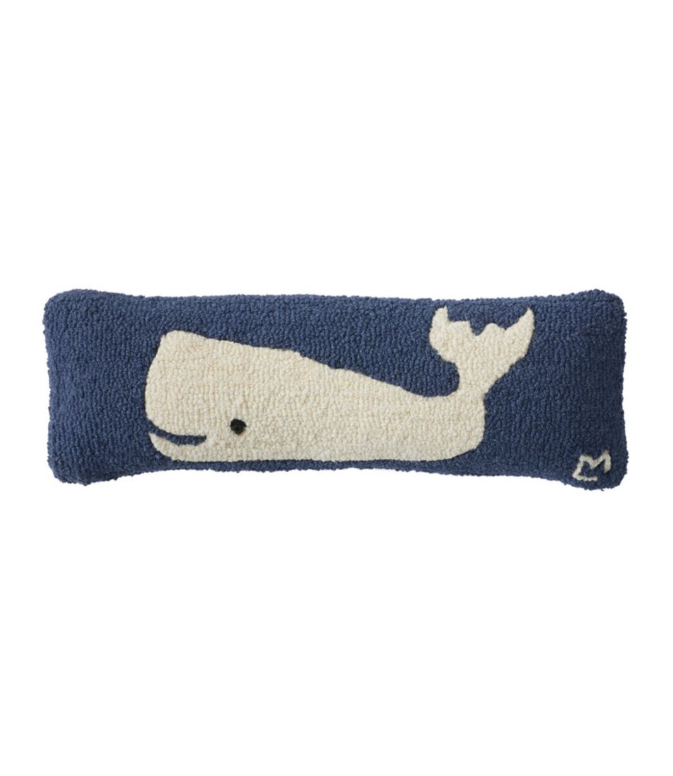 Wool Hooked Throw Pillow, Whale, 8 x 24 Multi Color, Cotton/Wool