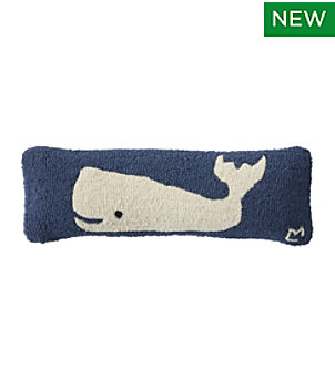 Wool Hooked Throw Pillow, Whale, 8" x 24"