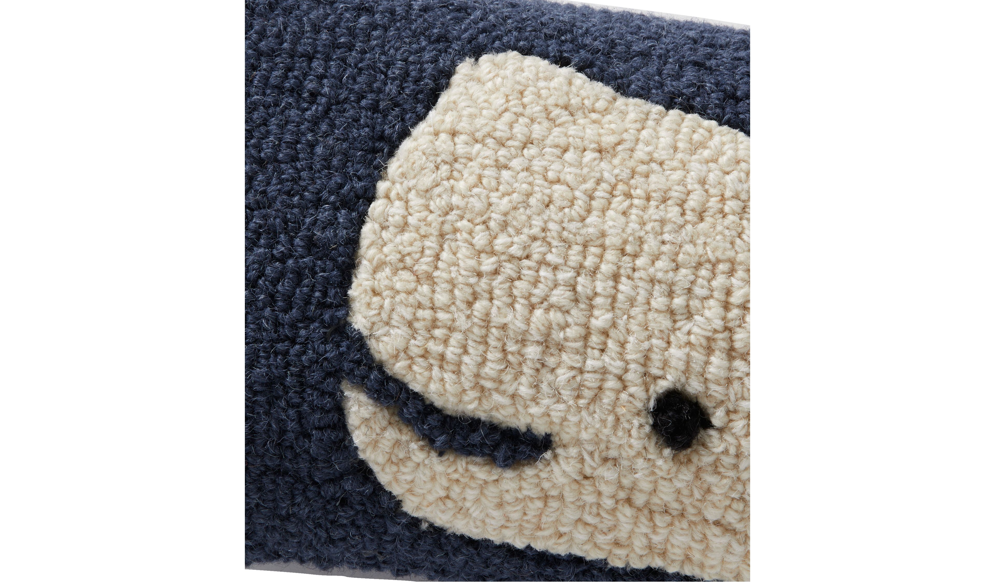 Wool Hooked Throw Pillow, Whale