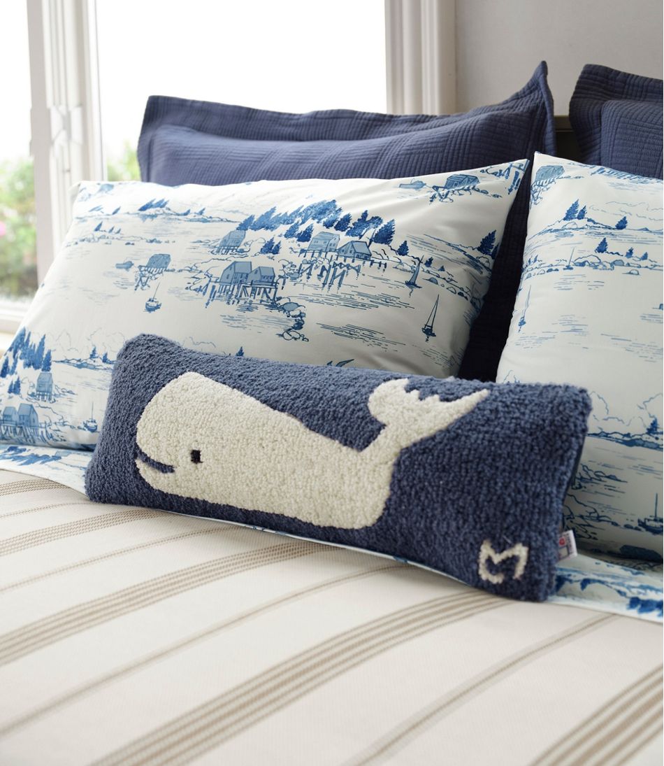 Wool Hooked Throw Pillow, Whale, 8" x 24"