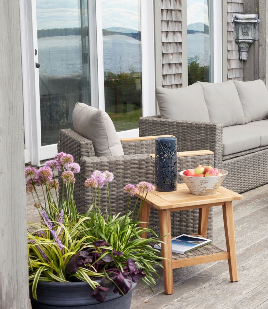 Teak Side Table with Wicker Storage Shelf