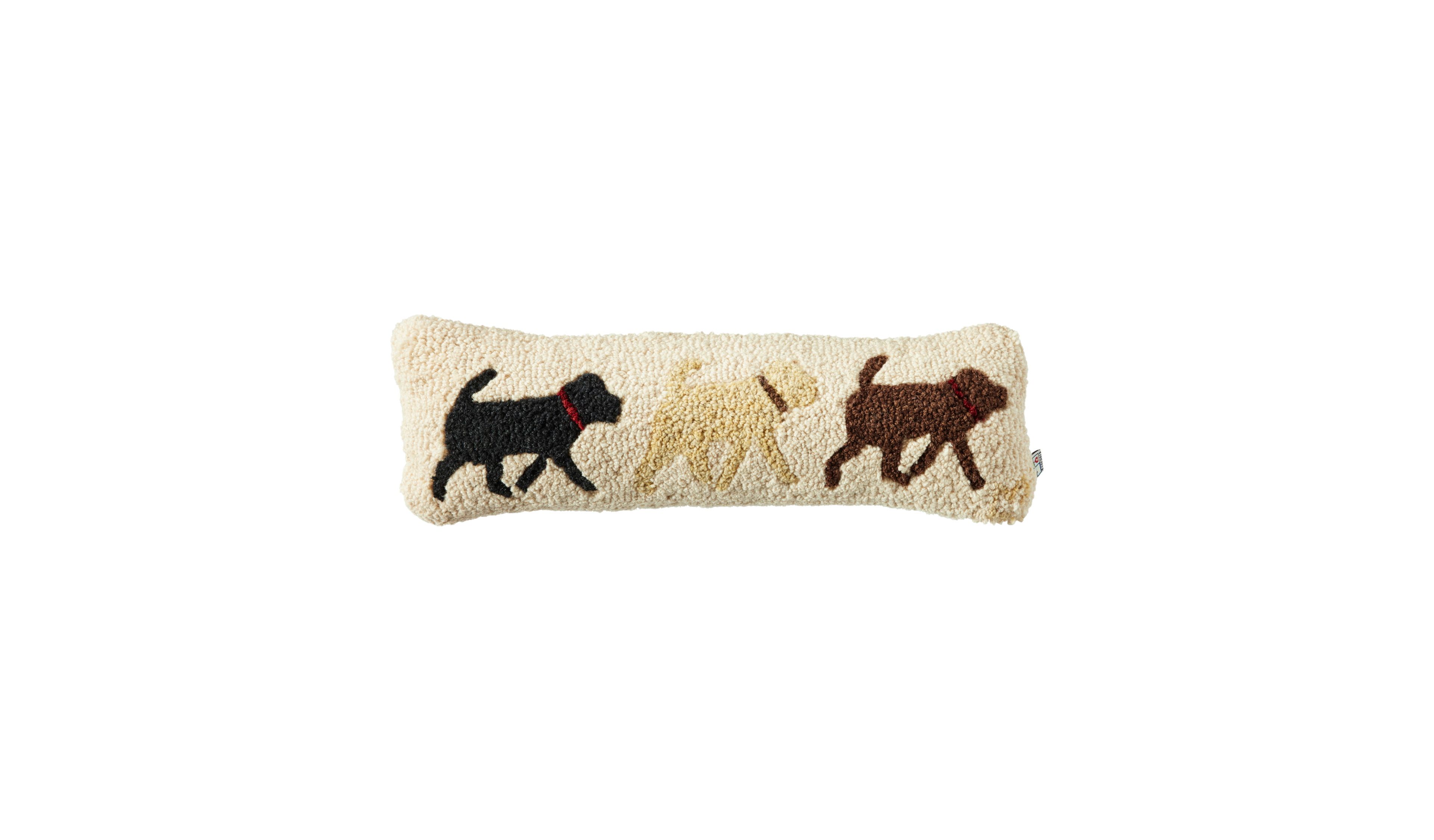 Wool Hooked Throw Pillow, Lab Trio, 8" x 24"