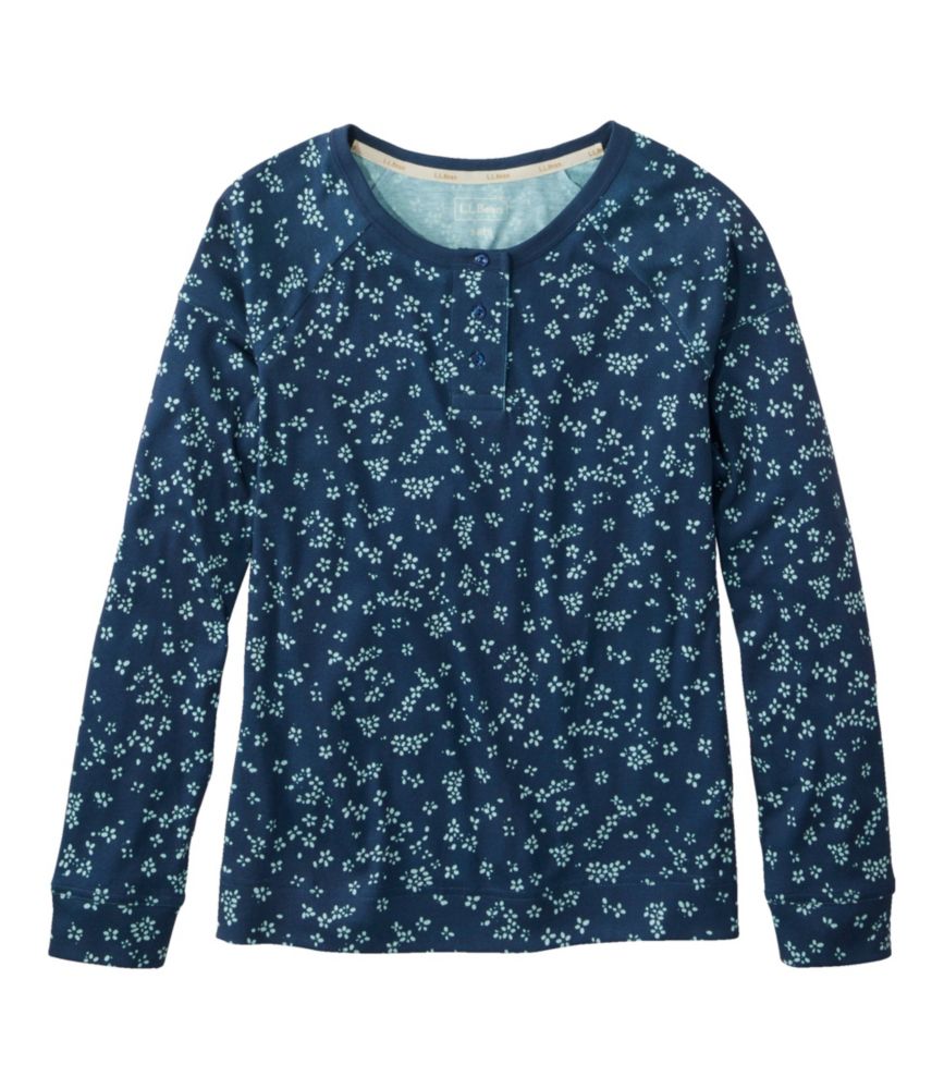 Women's Restorative Sleepwear, Long-Sleeve Henley Print, Bright Mariner Ditsy, small image number 1