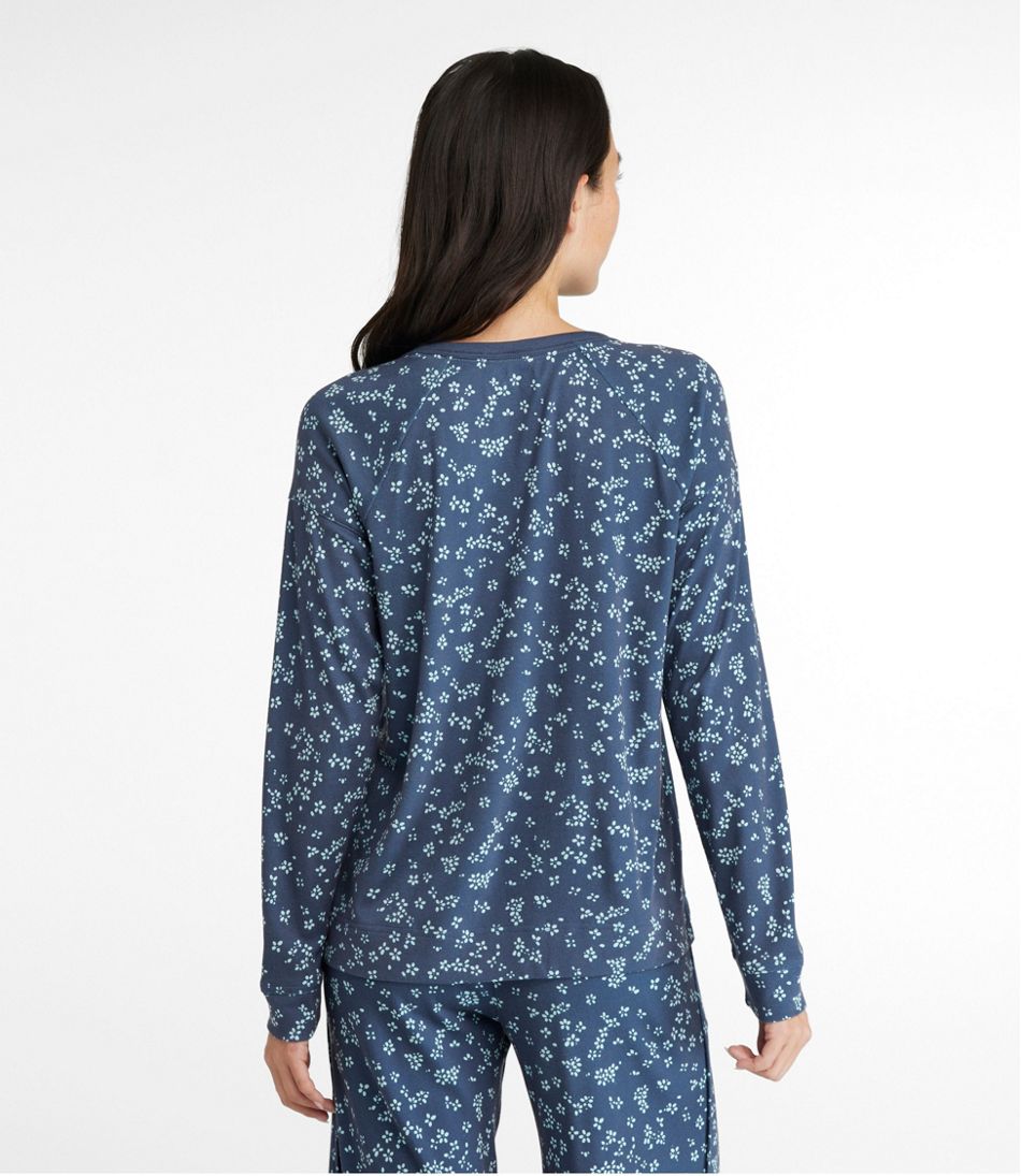 cheibear Women's Sleepshirt Pajama Dress Long Sleeves with Pockets Henley  Lounge Nightgown Blue Large