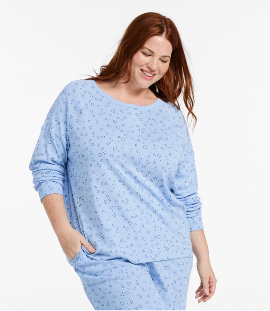 Women's Restorative Sleepwear, Long-Sleeve Henley Print, Chalk Blue Geo, small image number 2