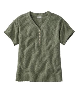 Women's Midweight Cotton Slub Sweater, Henley Short-Sleeve