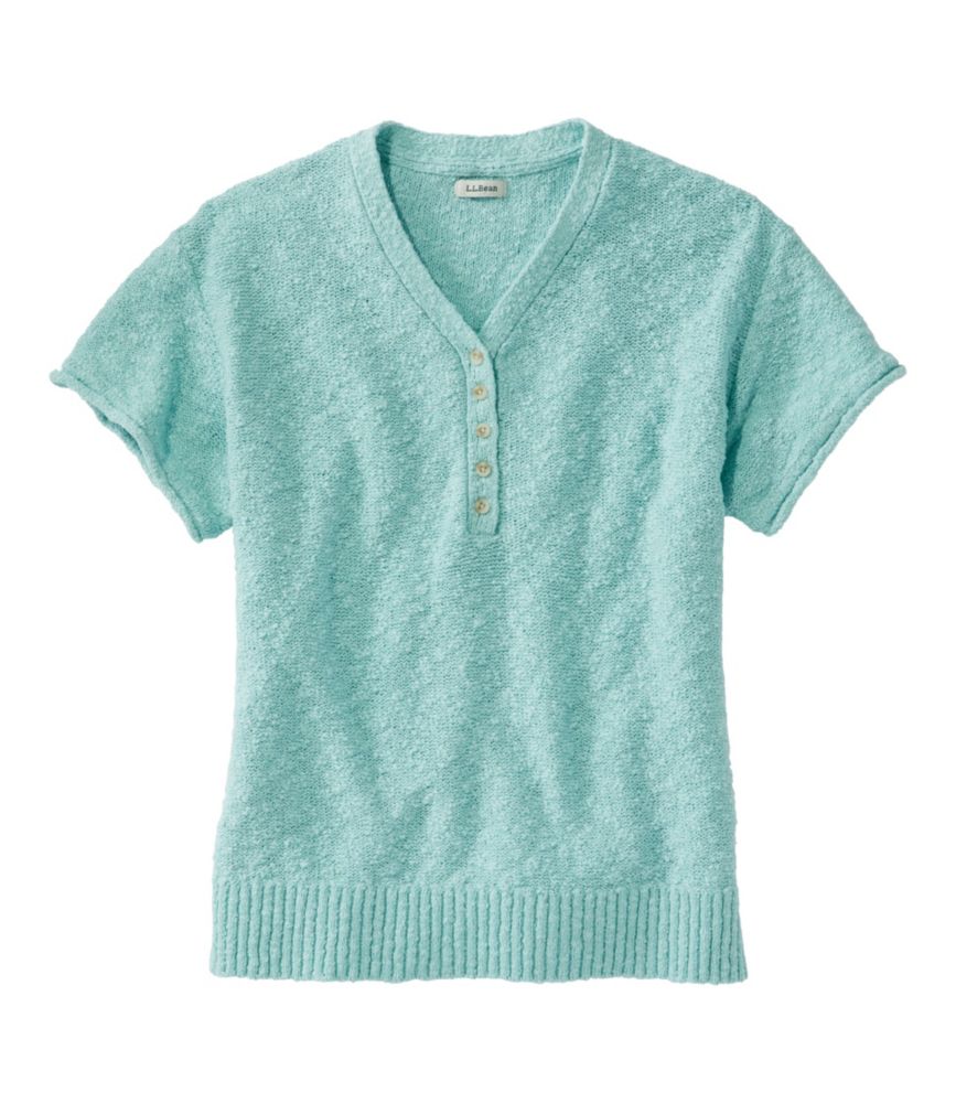 Women's Midweight Cotton Slub Sweater, Henley Short-Sleeve