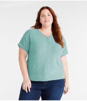 Women's Midweight Cotton Slub Sweater, Henley Short-Sleeve