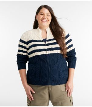 Women's Bean's Heritage Soft Cotton Fisherman Sweater, Cardigan Pattern