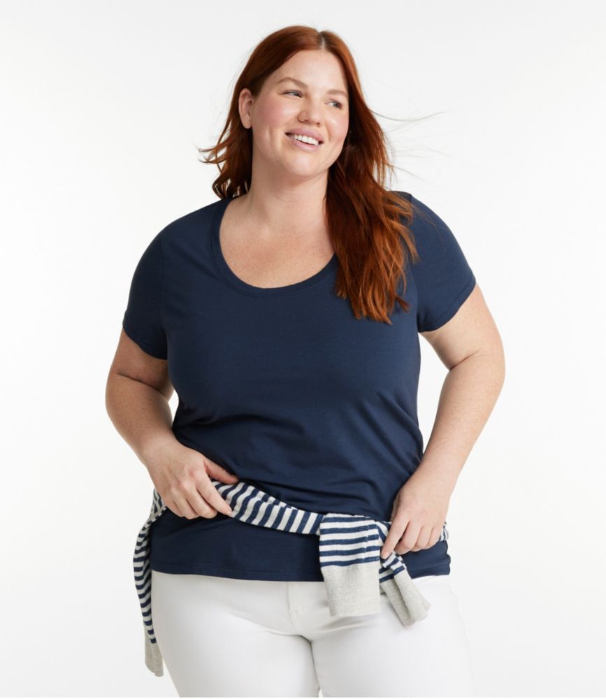 Women's Soft Stretch Supima-Blend Tee, Scoopneck Short-Sleeve