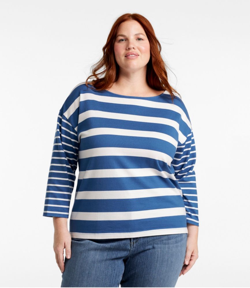 Women's Heritage Mariner Top, Boatneck Three-Quarter-Sleeve Blocked Stripe, Bright Blue Blocked Stripe, small image number 2