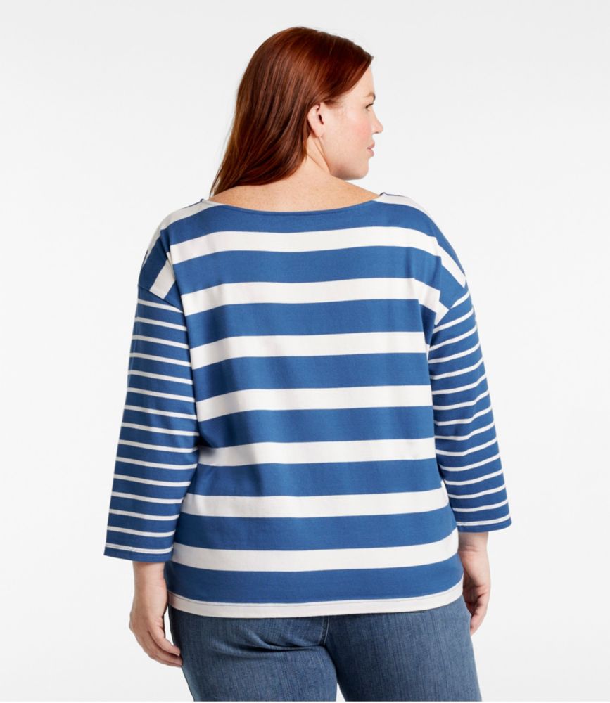 Women's Heritage Mariner Top, Boatneck Three-Quarter-Sleeve Blocked Stripe, Bright Blue Blocked Stripe, small image number 3
