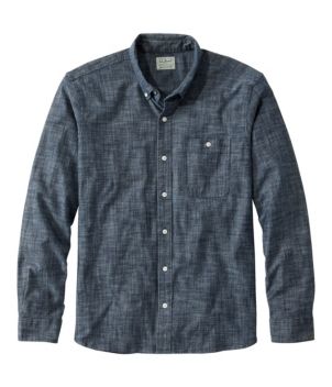 Men's Comfort Stretch Chambray Shirt, Long-Sleeve, Slightly Fitted Untucked Fit