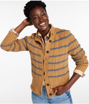 Women's Signature Cotton Fisherman Sweater, Short Cardigan Stripe