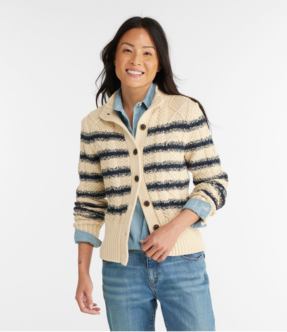 Women's Signature Cotton Fisherman Sweater, Short Cardigan Fair Isle