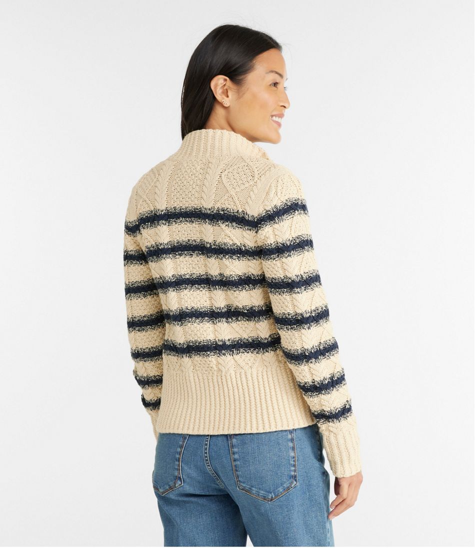 Women's Signature Cotton Fisherman Sweater, Short Cardigan Stripe ...