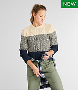 Women's Signature Cotton Fisherman Sweater, Pullover Colorblock