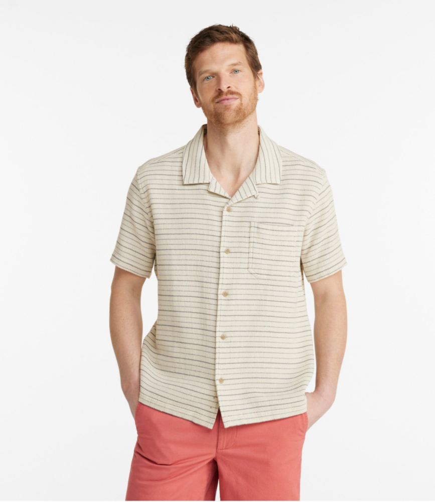 Men's Rugged Waffle Shirt, Stripe, Traditional Untucked Fit, Short