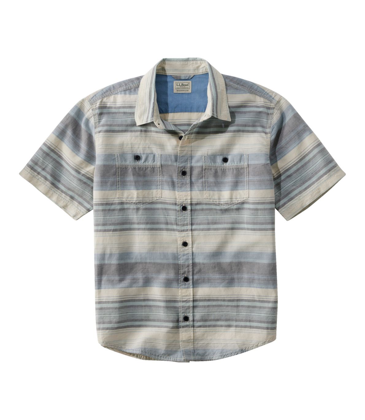 Men's Rugged Linen Blend Shirt, Short-Sleeve, Stripe, Traditional Untucked Fit