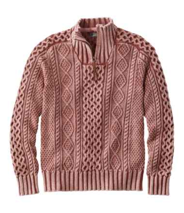 Men's Signature Cotton Fisherman Sweater, Quarter-Zip, Washed