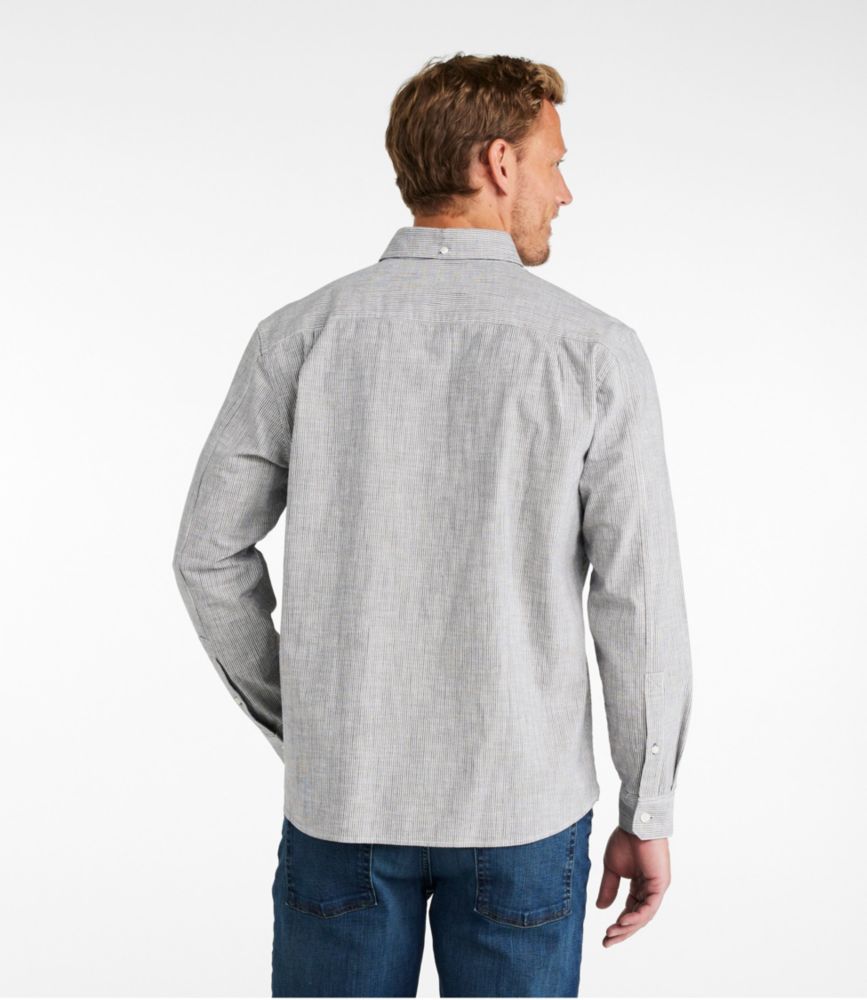 Men's Comfort Stretch Chambray Shirt, Long-Sleeve, Slightly Fitted Untucked Fit, Stripe, Classic Navy, small image number 3