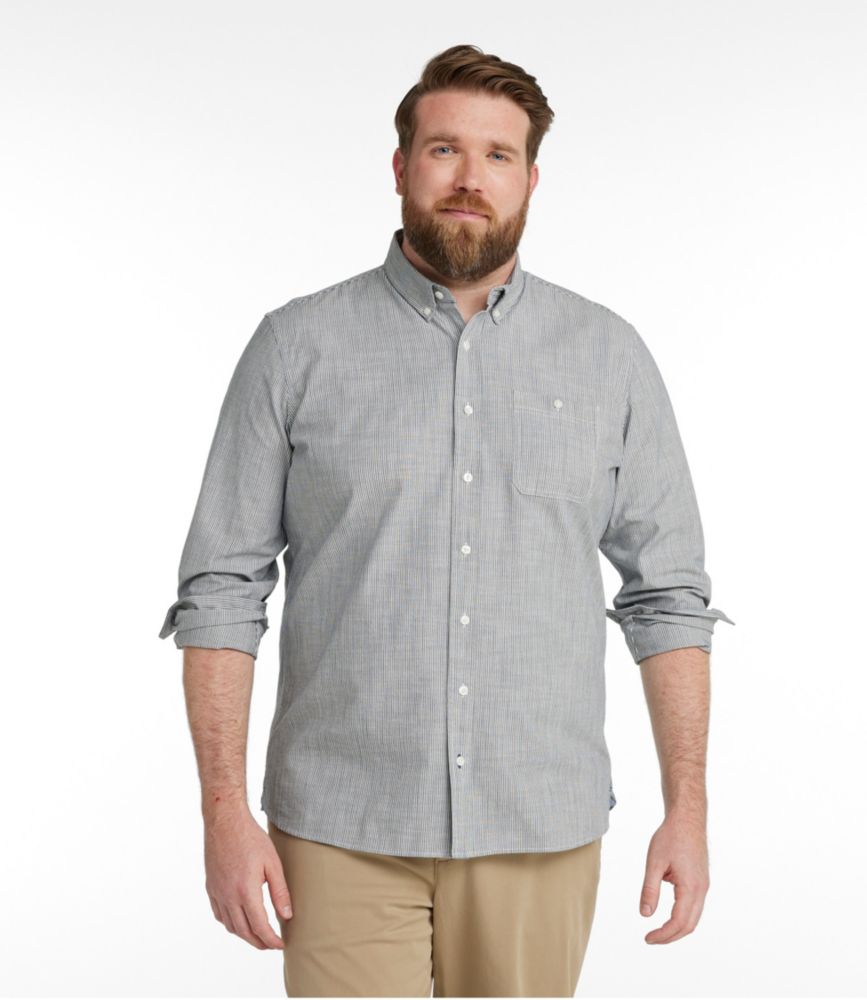 Men's Comfort Stretch Chambray Shirt, Long-Sleeve, Slightly Fitted Untucked Fit, Stripe, Classic Navy, small image number 4