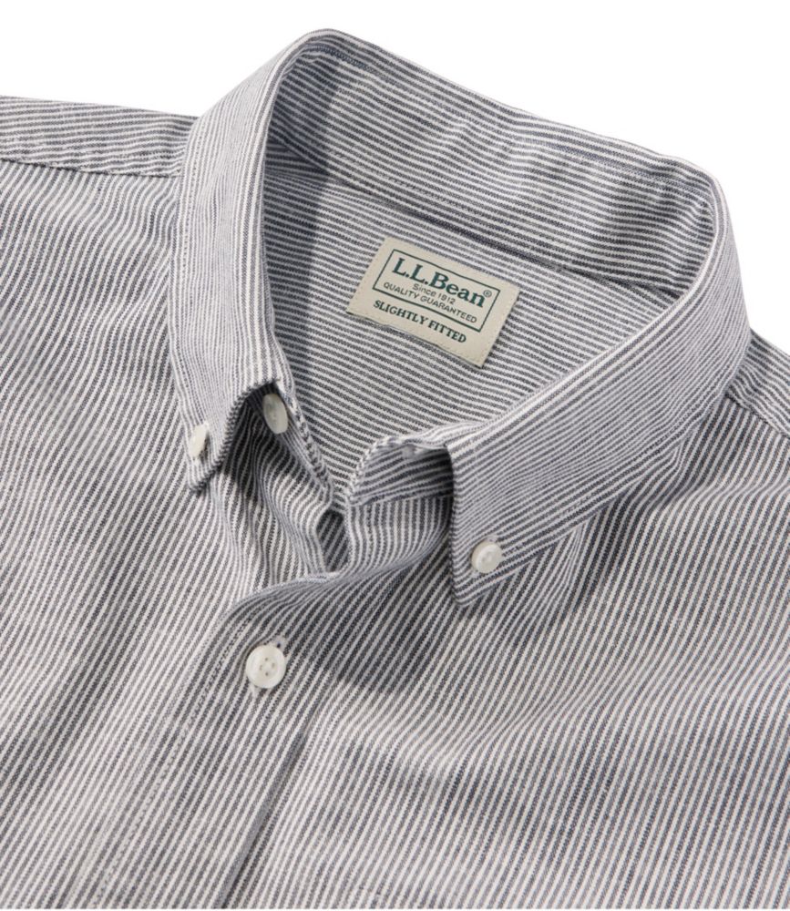 Men's Comfort Stretch Chambray Shirt, Long-Sleeve, Slightly Fitted Untucked Fit, Stripe, Classic Navy, small image number 6