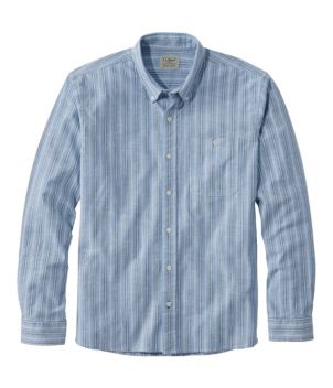 Men's Comfort Stretch Chambray Shirt, Long-Sleeve, Slightly Fitted Untucked Fit, Stripe