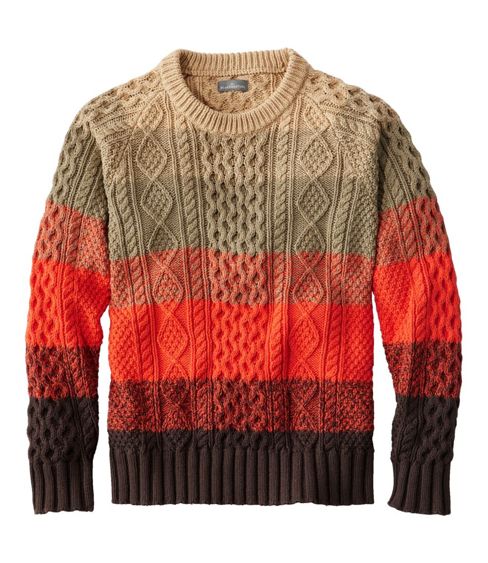 L.L.Bean Fisherman Stripe Cable Stitch Cotton Sweater in Darkest Brown at Nordstrom, Size Small