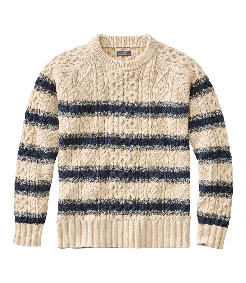 Men's Signature Cotton Fisherman Sweater, Crewneck, Stripe | Sweaters ...