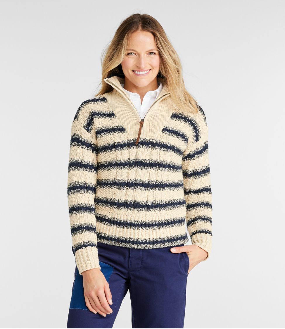 Women's Signature Cotton Fisherman Quarter Zip Sweater Stripe at