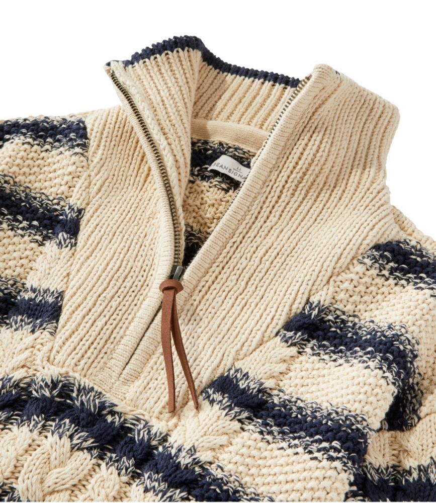 Women's Signature Cotton Fisherman Quarter Zip Sweater Stripe, , small image number 3
