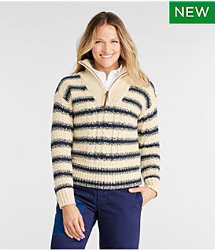 Women's Signature Cotton Fisherman Quarter Zip Sweater Stripe