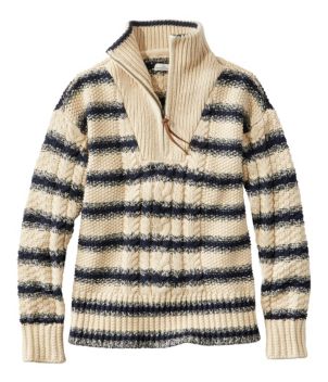 Women's Signature Cotton Fisherman Quarter Zip Sweater Stripe