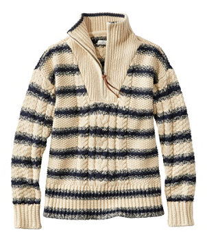 Women's Signature Cotton Fisherman Quarter Zip Sweater Stripe