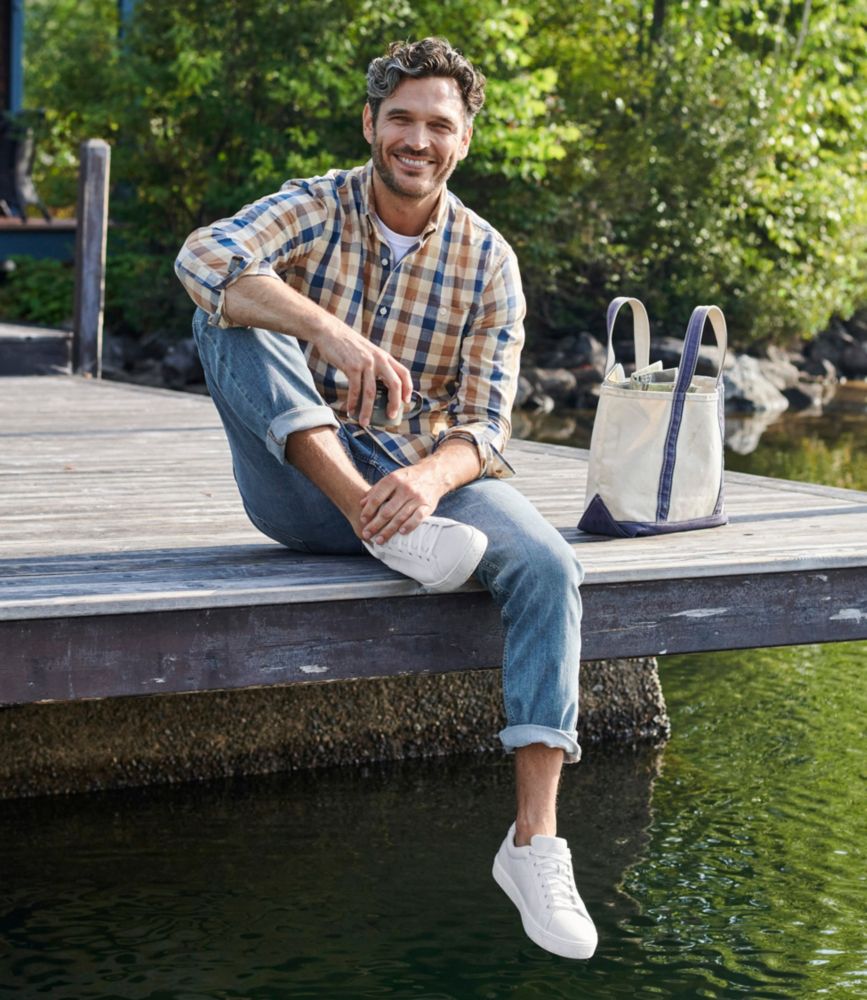 Men's Comfort Stretch® Chambray Shirt, Long-Sleeve, Slightly Fitted Untucked Fit, Plaid