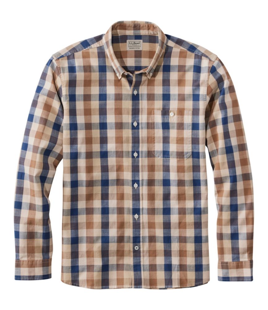Men's Comfort Stretch® Chambray Shirt, Long-Sleeve, Slightly Fitted Untucked Fit, Plaid