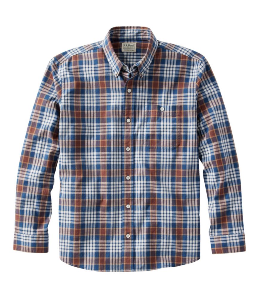 Men's Comfort Stretch Chambray Shirt, Long-Sleeve, Slightly Fitted Untucked Fit, Plaid