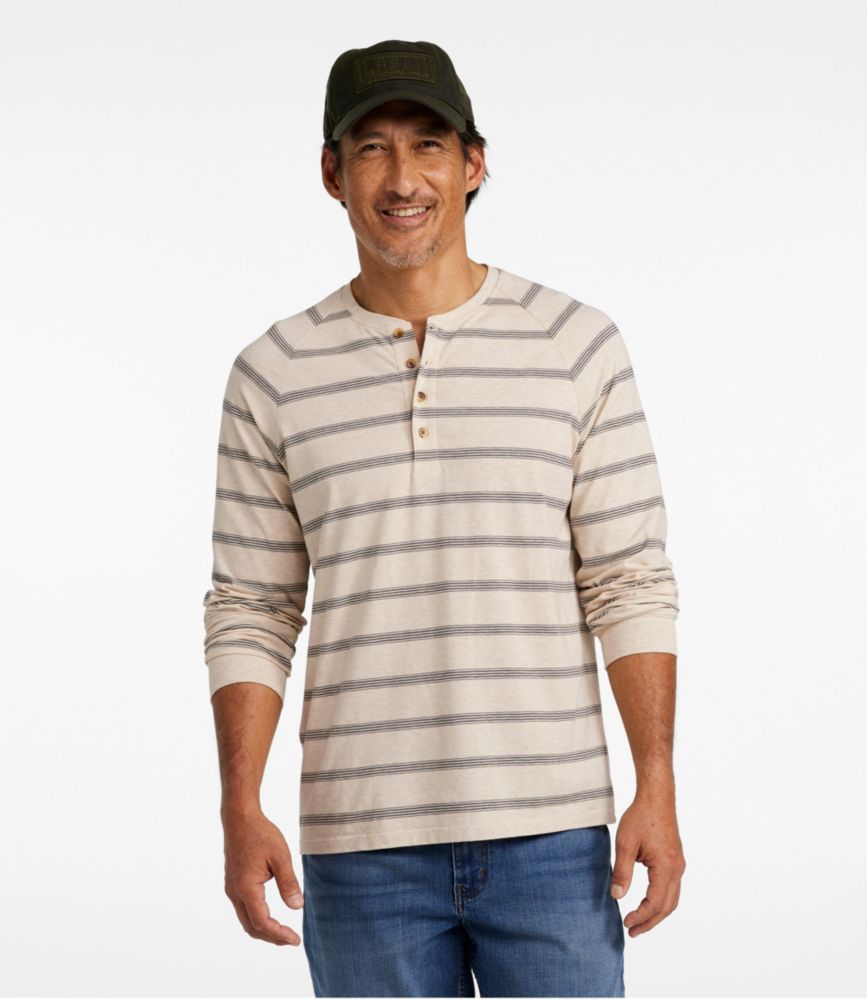 Men's Comfort Stretch Pima Tee Shirt, Long-Sleeve Henley, Stripe, , small image number 2