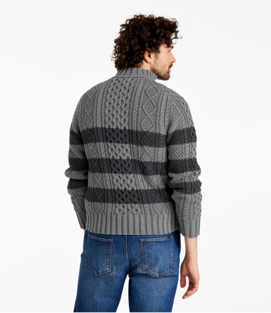 Men's Signature Cotton Fisherman Sweater, Quarter-Zip, Stripe, Gray Heather, small image number 3