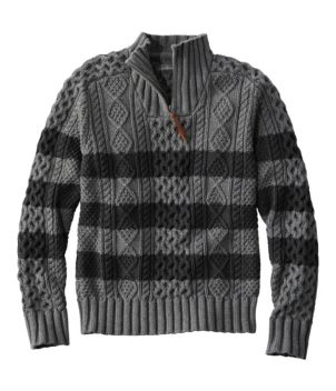 Men's Signature Cotton Fisherman Sweater, Quarter-Zip, Stripe