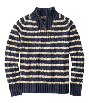 Men's Signature Cotton Fisherman Sweater, Quarter-Zip, Stripe