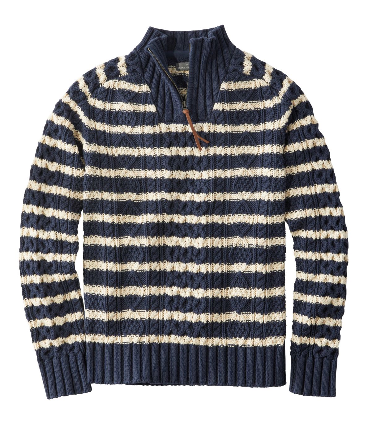 Men's Signature Cotton Fisherman Sweater, Quarter-Zip, Stripe