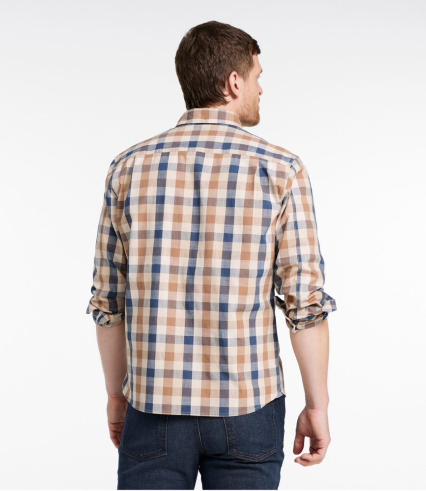 Men's Comfort Stretch Chambray Shirt, Long-Sleeve, Slightly Fitted Untucked Fit, Plaid, Bright Mariner, small image number 3