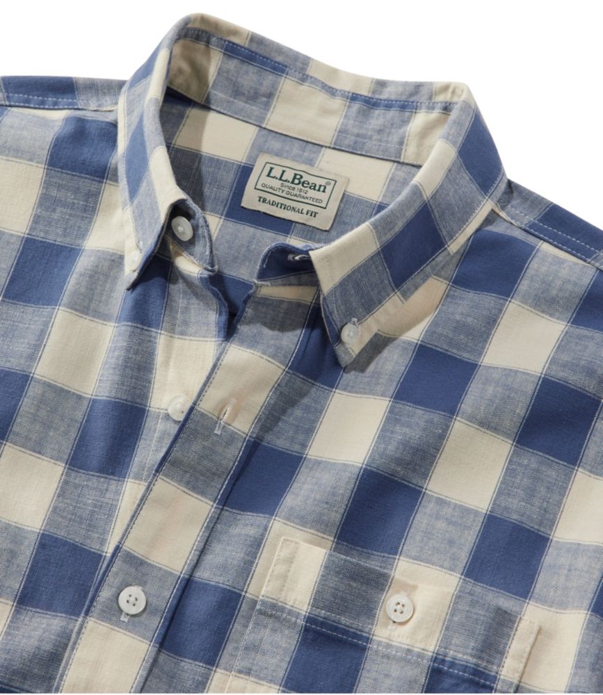 Men's Comfort Stretch Chambray Shirt, Long-Sleeve, Slightly Fitted Untucked Fit, Plaid, Bright Mariner, small image number 6